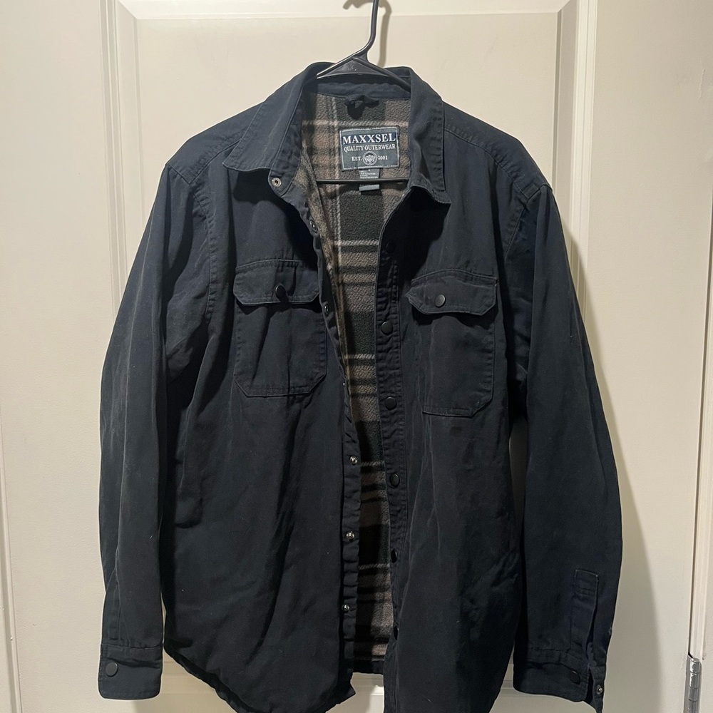 Maxxsel Washed Cotton Canvas Shirt Jacket Lined With Plaid Flannel